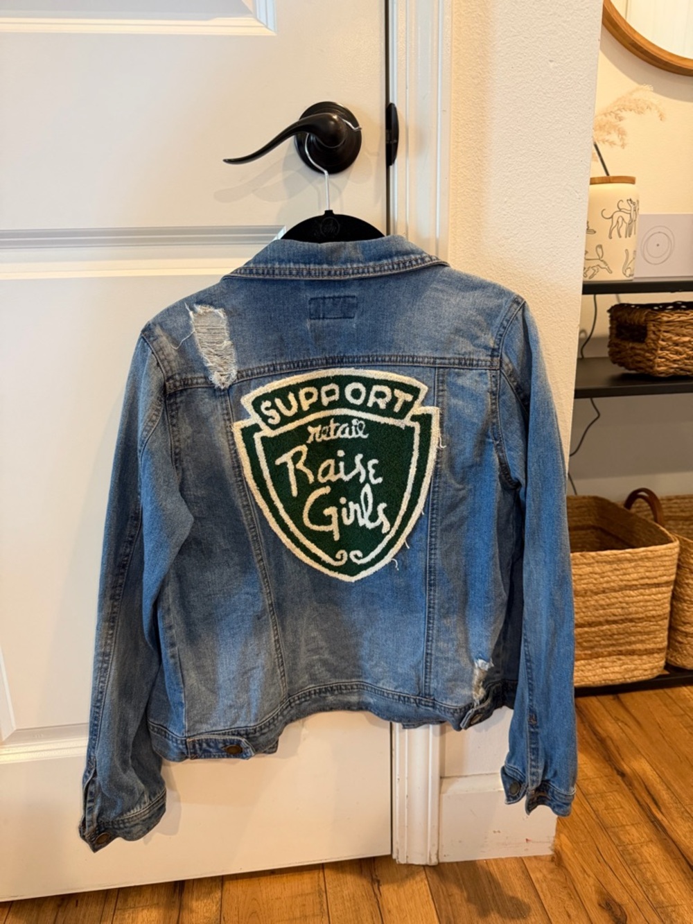 Blue Denim Jacket with Green Patch
